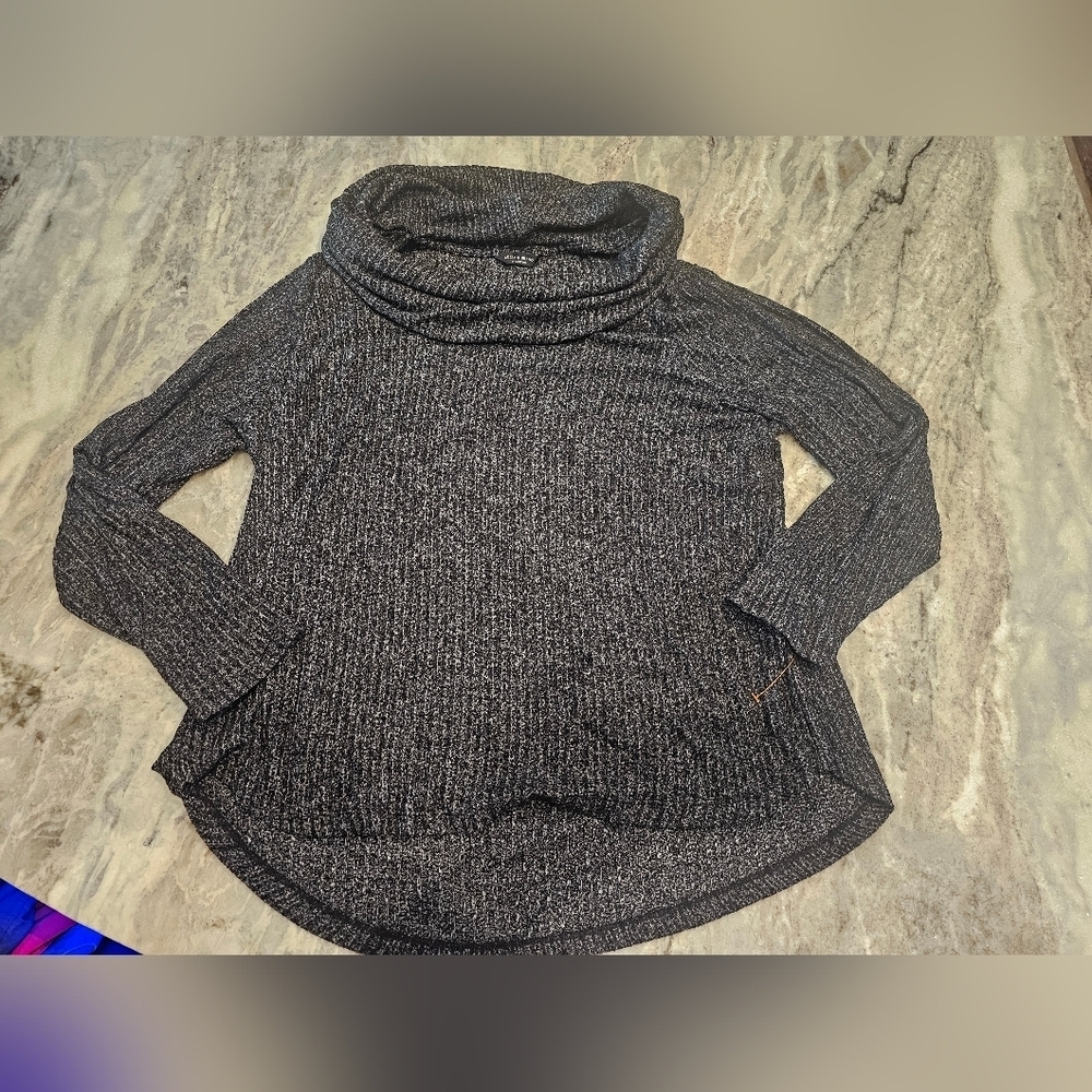 Lucky Brand Chenille Grey Cowl Neck Ribbed Sweater | 2X